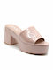 Leather Mules with Chunky High Heel Rose