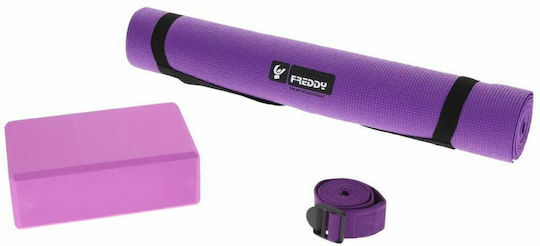 Freddy V Yoga Set Exercise Mat Purple with Carry Strap (171x61x0.5cm)