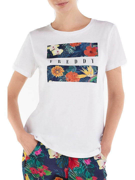 Freddy All Over Flower Damen T-Shirt Blumen Weiß