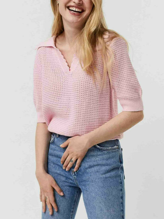 Vero Moda Bluza de Damă din Bumbac Mâneci scurte Roz