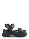 Jojo Women's Flat Sandals with Strap Flatforms in Black Color