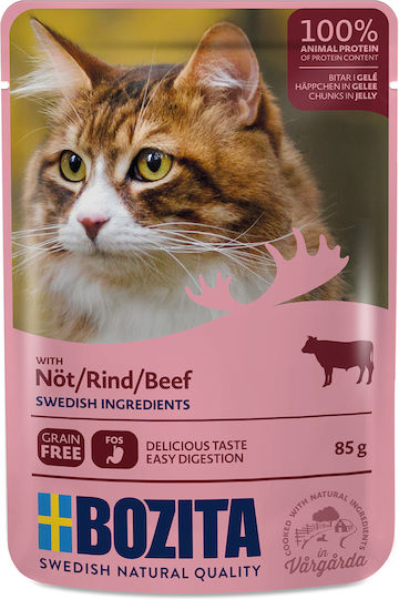 Bozita Chunks In Jelly Wet Food for Adult Cats in Pouches with Beef 85gr