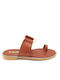 Leather Women's Flat Sandals in Brown Color