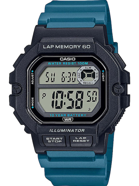 Casio Digital Men's Watch 44.5mm Battery with Blue Rubber Strap