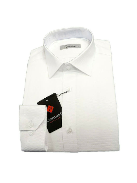 Domino Men's Shirt with Long Sleeves White