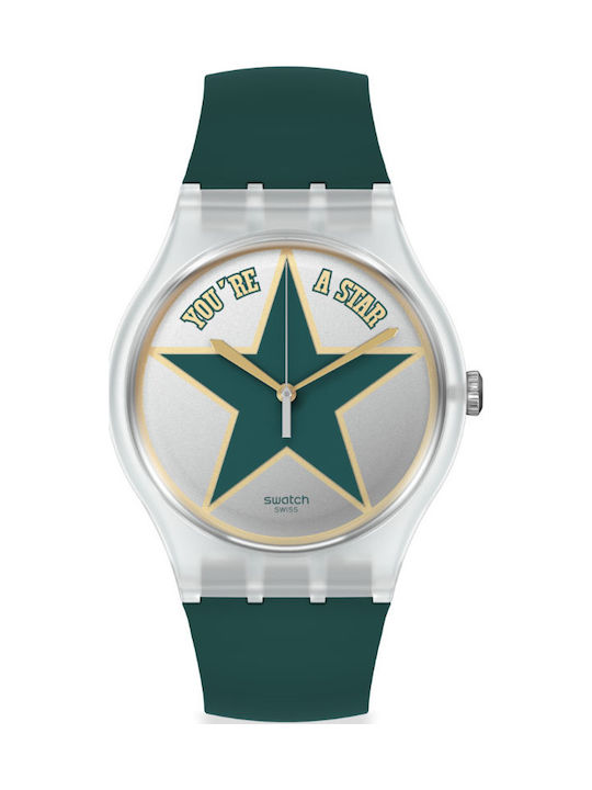 Swatch Star Dad Men's Watch 41mm Battery with Green Rubber Strap
