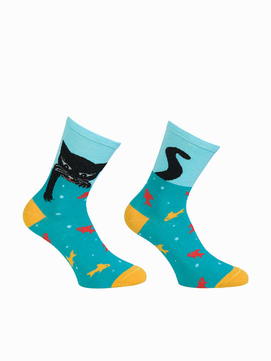 Kal-tsa Cats Women's Patterned Socks Green