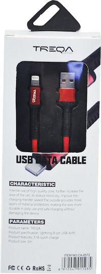 Treqa CA-8572 Cablu Braided USB-A La Lightning Roșu 2m CA-8572