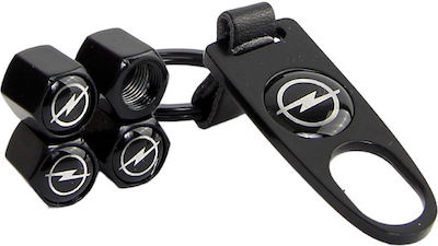 Ventilkappen für Autoreifen mit Logo Opel mit Schlüsselanhänger Schwarz 4Stück