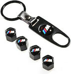 Car Tire Valve Caps with Logo BMW with Keychain Black 4pcs