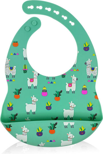 Baby Cloud Lama Bavetă Silicon cu buton & Buzunar Verde