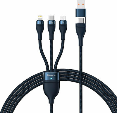 Baseus Flash Series II Braided USB to Lightning / Type-C / micro USB 1.2m Cable Blue (CASS030103)