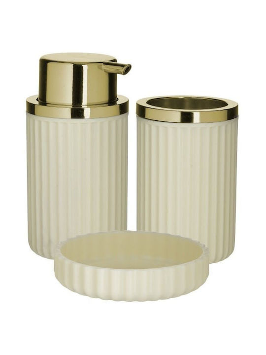 Click Plastic Bathroom Accessory Set Ecru-Gold 3pcs