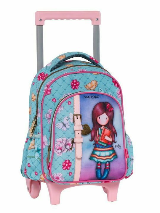 Santoro Between Pages School Bag Trolley Kindergarten Light Blue with Water Bottle Holder