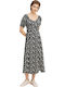 Summer Midi Dress Black Daisy Print