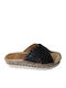 Leather Women's Flat Sandals Flatforms in Black Color