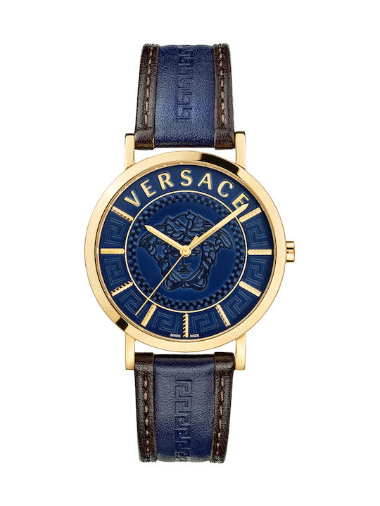 Versace Uhr Batterie mit Blau Lederarmband