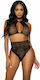 Leg Avenue Halter Crop Top & Thong Panty Black