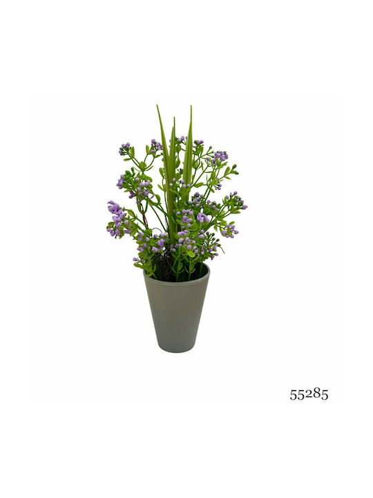 Τεχνητό Φυτό Ibergarden Διαστάσεων 12x12x30cm σε Γκρι Γλαστράκι με Μωβ Άνθη.