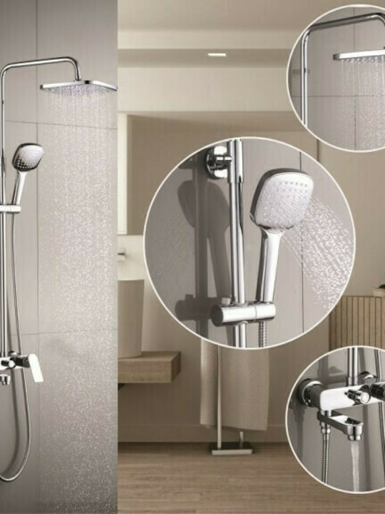 Inter Ceramic Elmira Adjustable Shower Column with Bathtub Mixer 77.5-138cm Silver