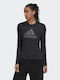 Adidas Future Icons Winners 3.0 Women's Athletic Blouse Long Sleeve Black Melange