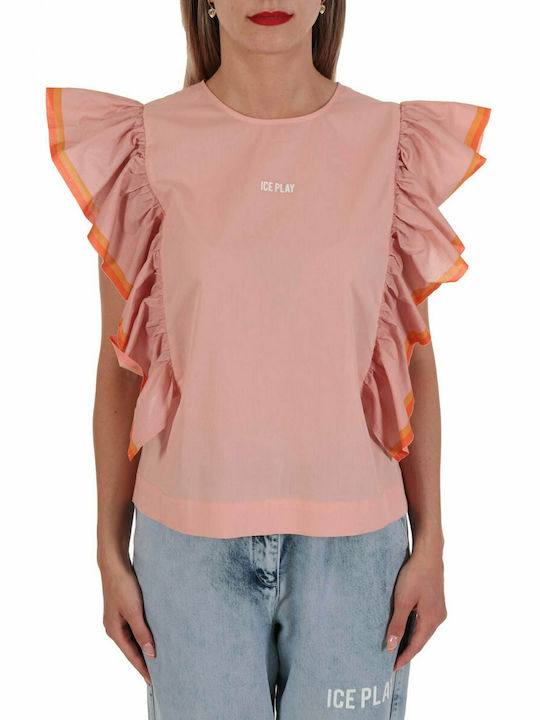 ICE PLAY TOP VOLAN SHOULDER LOGO SALMON