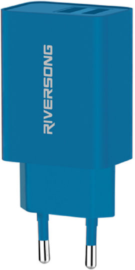 Riversong Φορτιστής Χωρίς Καλώδιο με 2 Θύρες USB-A Μπλε (SafeKub D2)