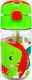 Fisher Price Dinosaur Kids Water Bottle Dinosaur Plastic with Straw Green 350ml