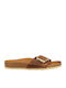 Madrid Big Buckle Oiled Leather Women's Flat Sandals Tabac Brown Narrow Fit