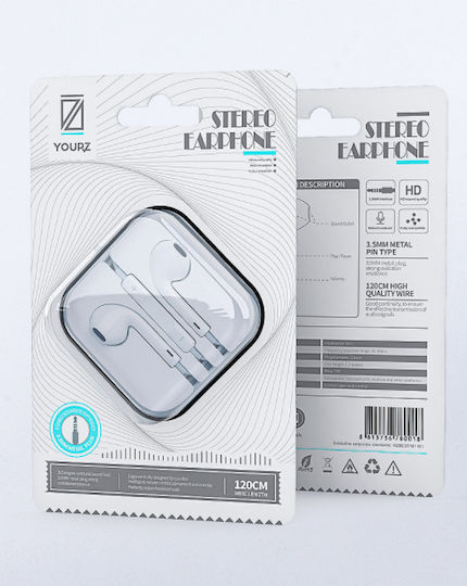 YOURZ Earbuds Handsfree με Βύσμα 3.5mm Λευκό