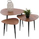 Oval Zigon Set Made of Solid Wood Beige 3 Pieces M69.5xW67xH46cm