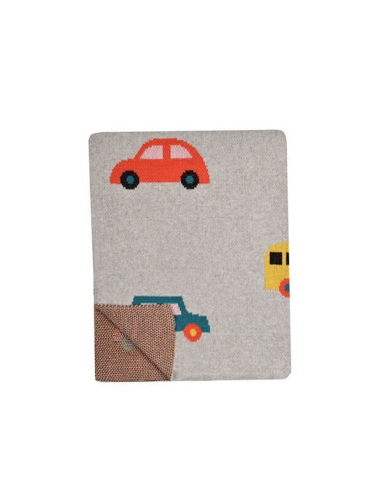 Liolios Home Blanket Cot Multi Vehicles Knitted Gray 100x150cm