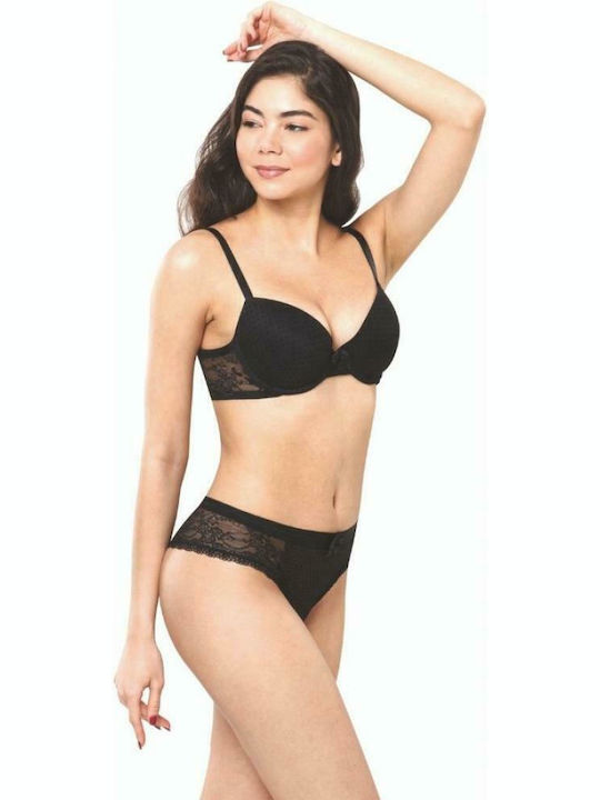 Norddiva Lingerie Dantelat Set de Lenjerie Sutien cu Șir de caractere Negru