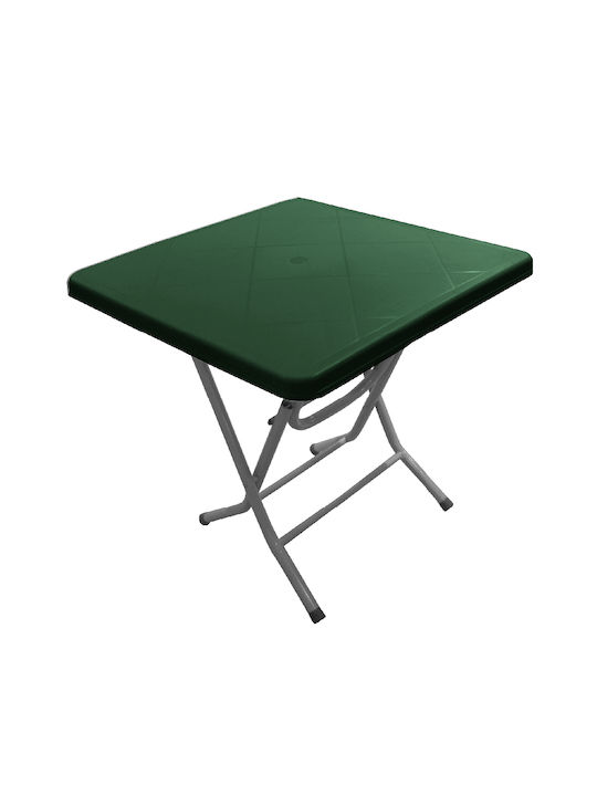 Outdoor Dinner Foldable Table with Polypropylene Surface and Metal Frame Green 085 80x80x72cm