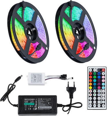 GloboStar Αδιάβροχη Ταινία LED Τροφοδοσίας 12V RGB Μήκους 2x5m και 30 LED ανά Μέτρο Σετ με Τηλεχειριστήριο και Τροφοδοτικό Τύπου SMD5050