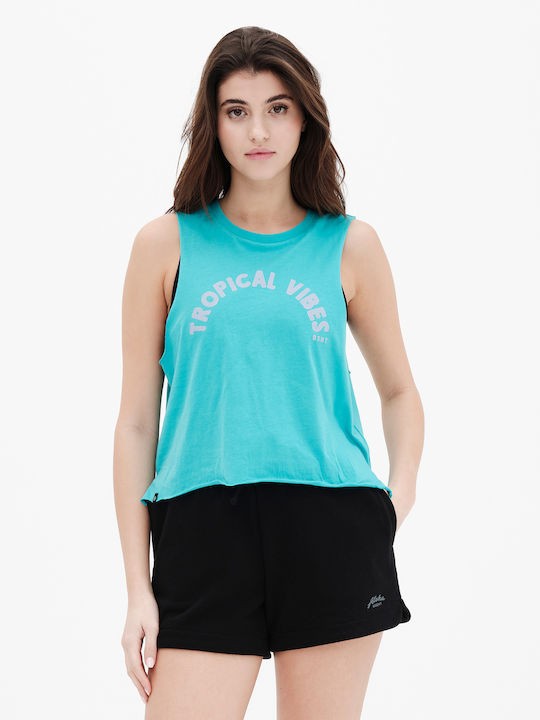 Damen Sport Crop Top Ärmellos Türkis