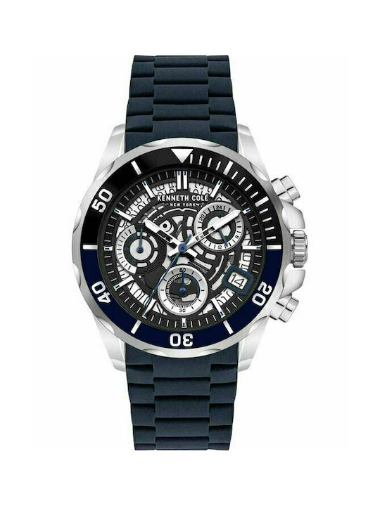 Kenneth Cole Modern Dress Watch Chronograph Battery with Blue Rubber Strap
