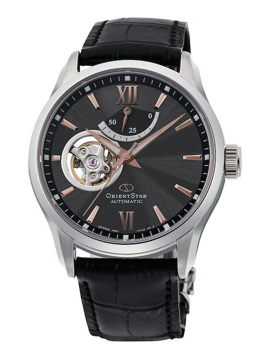Orient Star Мъжки Часовник 40мм Хронограф Автоматичен с Черен Кожена Каишка