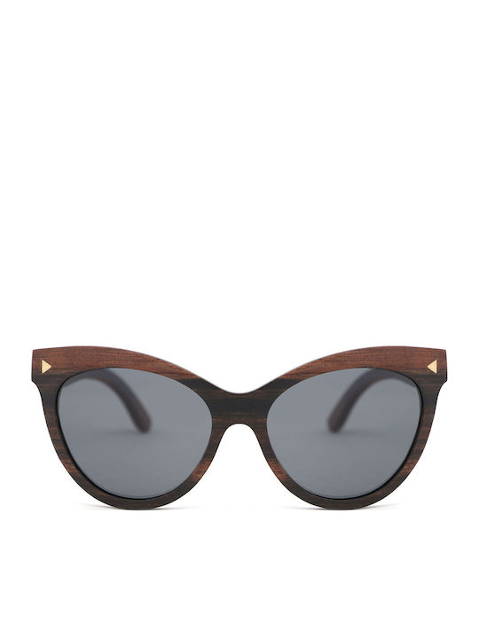 Daponte Damen Sonnenbrille mit Braun Holz Gestell und Gray Polarisiert Linse DAP025E 4