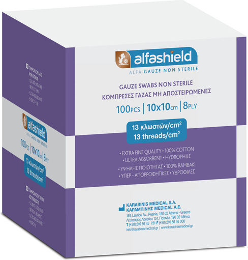 ALFA GAUZE Nicht sterile Gazekompressen aus 13-fädigem Gewebe, 10 x 10 cm, 100 Stück