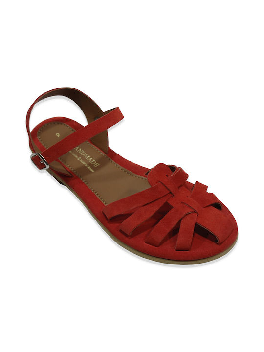 Women's leather anatomic sandal in red color