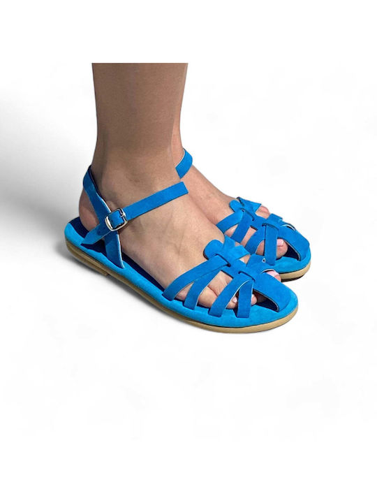 Women's anatomic leather sandal in turquoise color