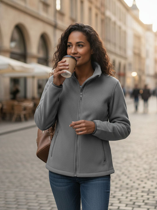 Fleece Damen Strickjacke mit Reissverschluss in Grau Farbe