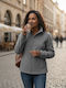 Fleece Damen Strickjacke mit Reissverschluss in Grau Farbe