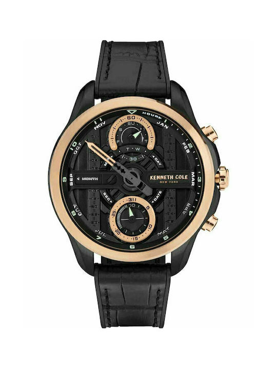 Kenneth Cole Modern Dress Uhr Chronograph Batterie mit Schwarz Lederarmband