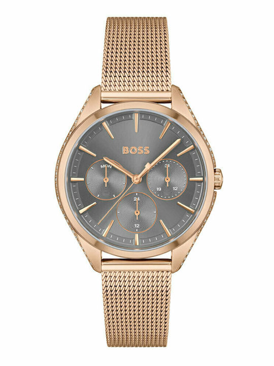 Boss Saya Γυναικείο Ρολόι 38mm Χρονογράφος Μπαταρίας με Ροζ Χρυσό Μεταλλικό Μπρασελέ