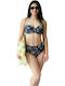 S&M Collection Set Bikini Floral Ψηλόμεσο Navy Μπλε