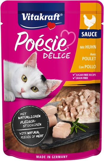 Vitakraft Poesie Delice Wet Food for Adult Cats in Pouches with Chicken Grain-Free & Gluten-Free 85gr