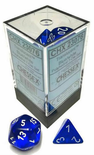 Chessex Dungeons & Dragons Translucent Polyhedral 7-Die Set - Blue/White Dice 7pcs 23076
