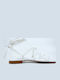 Leather Women's Flat Sandals in White Color